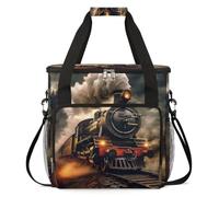 cfpolar Bolsa de transporte para cafetera, bolsa de almacenamiento de viaje compatible con K-Mini y K-Mini Plus, funda portátil de una sola porción para cápsulas K-Cup, patrón vintage de tren de vapor