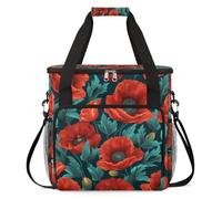 cfpolar Bolsa de transporte para cafetera, bolsa de almacenamiento de viaje compatible con K-Mini y K-Mini Plus, funda portátil de una sola porción para cápsulas K-Cup, flores de amapola roja y hojas