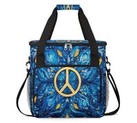 cfpolar Bolsa de transporte para cafetera, bolsa de almacenamiento de viaje compatible con K-Mini y K-Mini Plus, funda portátil de una sola porción para cápsulas K-Cup, fondo azul con signo de la paz