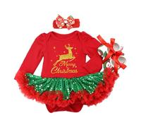 cfpqv Bebé Niña Ropa de Navidad Manga Larga Santa Reno Vestido a Rayas Vestido con Volantes Faldas Niñas 98, F, 6-12 meses