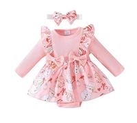 cfpqv Bebé recién nacido niña lindo estampado patchwork manga larga acanalado pelele tops vestido con diademas Navidad trajes conjunto de ropa de ballet niñas, Rosa., 6-9 meses