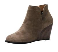 cfpqv Botas de ante para mujer, botines cortos, botas de cuña, botas de mujer, botas de motorista, botas de cowboy, botas de equitación, botas de otoño, invierno, botas de trabajo, caqui, 36 EU