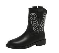 cfpqv Botas de piel para mujer, botas de vaquero vintage, botas occidentales con flores, botas cortas, botines para moto, motero, tobillo, otoño, invierno, botas de trabajo, botas de trabajo, Negro