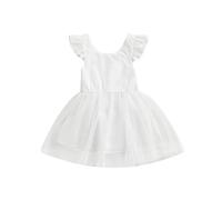 cfpqv Cool Girl Dress Baby Dress Niña Vestido de color sólido con mangas voladoras Opción Multicolor Cadena de pantalones E Girl, Blanco, 1-2 años