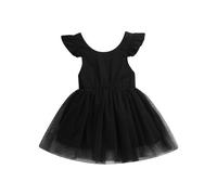 cfpqv Cool Girl Dress Baby Dress Niña Vestido de color sólido con mangas voladoras Opción Multicolor Cadena de pantalones E Girl, Negro , 1-2 años