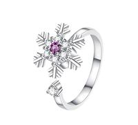 cfpqv Elegante anillo de flores para mujer, para aliviar el estrés, circonia cúbica, colgante de copo de nieve, azul, abierto, ajustable, anillos de apilamiento, joyas para mamá, cumpleaños, San