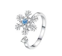 cfpqv Elegante anillo de flores para mujer, para aliviar el estrés, circonia cúbica, colgante de copo de nieve, azul, abierto, ajustable, anillos de apilamiento, joyas para mamá, cumpleaños, San
