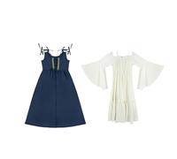 cfpqv European and American Square Collar Bundle Waist Medieval Retro Dress Adventsstorychten in 24 capítulos, azul, 7-8 años