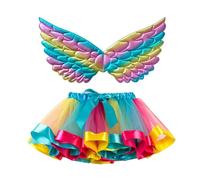 cfpqv Faldas de ballet para niña, disfraz de arcoíris, tul, falda de danza con alas, trajes de bebé, leggings para niñas, azul claro, 9-11 años