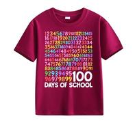 cfpqv Girls and Boys Casual Short Sleeved T Shirt 100 Days of School Opening 100 Days Aniversary Personality Loose Short Sleeved Camisa Hombre Navidad, Vino, 4-5 años