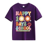 cfpqv Girls and Boys Casual Short Sleeved T Shirt 100 Days of School Opening 100 Days Anniversary Personality Loose Short Sleeved Red Black Kariertes Hemd Herren, morado, 6-7 años