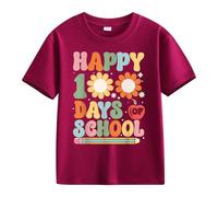 cfpqv Girls and Boys Casual Short Sleeved T Shirt 100 Days of School Opening 100 Days Anniversary Personality Loose Short Sleeved Red Black Kariertes Hemd Herren, Vino, 8-9 años