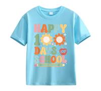 cfpqv Girls and Boys Casual Short Sleeved T Shirt 100 Days of School Opening 100 Days Anniversary Personality Loose Short Sleeved Red Black Kariertes Hemd Herren, azul claro, 3-4 años