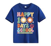 cfpqv Girls and Boys Casual Short Sleeved T Shirt 100 Days of School Opening 100 Days Anniversary Personality Loose Short Sleeved Red Black Kariertes Hemd Herren, azul, 6-7 años