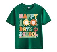 cfpqv Girls and Boys Casual Short Sleeved T Shirt 100 Days of School Opening 100 Days Anniversary Personality Loose Short Sleeved Red Black Kariertes Hemd Herren, verde, 10-11Years