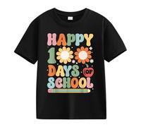 cfpqv Girls and Boys Casual Short Sleeved T Shirt 100 Days of School Opening 100 Days Anniversary Personality Loose Short Sleeved Red Black Kariertes Hemd Herren, Negro , 4-5 años