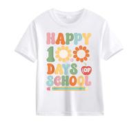 cfpqv Girls and Boys Casual Short Sleeved T Shirt 100 Days of School Opening 100 Days Anniversary Personality Loose Short Sleeved Red Black Kariertes Hemd Herren, Blanco, 8-9 años