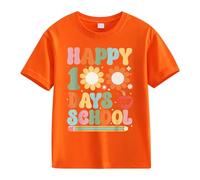 cfpqv Girls and Boys Casual Short Sleeved T Shirt 100 Days of School Opening 100 Days Anniversary Personality Loose Short Sleeved Red Black Kariertes Hemd Herren, naranja, 8-9 años