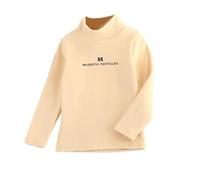 cfpqv Girl's Autumn and Winter Mid Collar Warm Solid Color Long Sleeved Bottom Shirt Magnetschmuck Ring, beige, 3-4 años