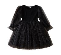 cfpqv Girl's Christmas Fall and Winter Bubble Long Sleeved Mesh Dress Princess Dresses 24 Adventsstory, Negro , 3 años
