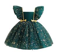 cfpqv Girls Christmas Flying Sleeve Star Mesh Princess Dress Performance Gowns Faldas hasta la rodilla para niñas, verde, 6-12 meses