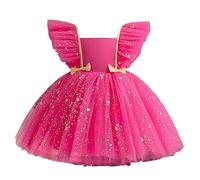 cfpqv Girls Christmas Flying Sleeve Star Mesh Princess Dress Performance Gowns Faldas hasta la rodilla para niñas, Rosa., 2-3 años