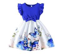 cfpqv Girls Summer New Fly Sleeve Dress Solid Colour Top Floral Printed Pantalones Cadenas E Girl, azul, 6 años