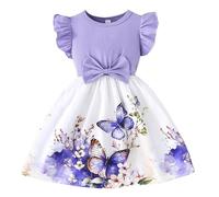 cfpqv Girls Summer New Fly Sleeve Dress Solid Colour Top Floral Printed Pantalones Cadenas E Girl, morado, 7 años