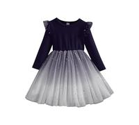cfpqv Little Girls Long Sleeves Casual Birthday Dress with Tutu Skirt Drahtkette, marine, 7-8 años