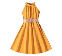 cfpqv Niña niño sin mangas sólido princesa vestido de baile vestidos de ropa 400 primeros besos, amarillo, 10-11 años