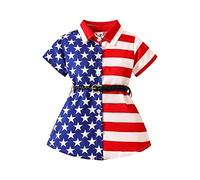 cfpqv Niño Niña Día de la Independencia Manga Corta Estampados Princesa Vestido Baile Fiesta Vestidos Ropa Novelas románticas, azul, 18-24 meses