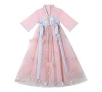 cfpqv Niño Niña Primavera Manga Larga Cymbidium Impreso Sari Gasa Vestidos Tradicionales Vestidos de Año Nuevo Niñas Faldas Adolescentes, Rosa., 9-10 años