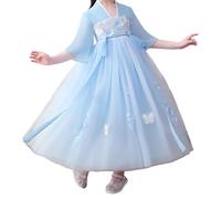 cfpqv Niño Niña Primavera Manga Larga Mariposa Rosa Impreso Sari Gasa Vestidos Tradicionales Vestidos de Año Nuevo Vestido Clásico, azul, 11-12 años