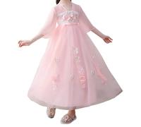 cfpqv Niño Niña Primavera Manga Larga Mariposa Rosa Impreso Sari Gasa Vestidos Tradicionales Vestidos de Año Nuevo Vestido Clásico, Rosa., 5-6 años