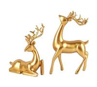 cfpqv Reindeer Christmas Decorations Deer Ornaments 2PCS Resin Sitting and Standing Deer Statues Black Modern Style Christmas Reindeer Figurines Desk Ornament for Living Room Sexy (Gold, One Size)