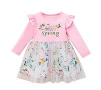 cfpqv Spring and Autumn New Baby Dress Small Fresh Printing Splicing Long Sleeved Skirt Infinity Story, Rosa., 6-7 años
