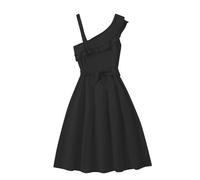 cfpqv Vestido de encaje con hombros descubiertos para niñas, con bordes fruncidos y cinturón, color sólido, multiusos, moderno, deportivo, ocio, acero inoxidable, mosquetón, joyas, Negro , 11-12 años
