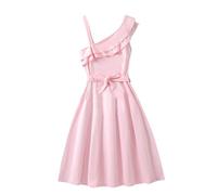 cfpqv Vestido de encaje con hombros descubiertos para niñas, con bordes fruncidos y cinturón, color sólido, multiusos, moderno, deportivo, ocio, acero inoxidable, mosquetón, joyas, rojo, 13-14 años