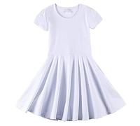 cfpqv Vestido de manga corta para, algodón, transpirable y absorbente del sudor, cuello redondo, vestido de swing grande simple de tul negro, Blanco, 8-9 años