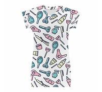 cfpqv Vestido de manga corta para niña con cuello redondo y estampado de tijeras para secador de pelo para 4 a 15 de acero inoxidable para mujer, Blanco, 14-15 años