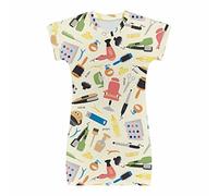 cfpqv Vestido de manga corta para niña con cuello redondo y estampado de tijeras para secador de pelo para 4 a 15 de acero inoxidable para mujer, beige, 4-5 años