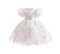 cfpqv Vestido de niña con estampado floral y mangas abullonadas, vestido de novia para niña, de acero inoxidable, conjunto de mujer, Blanco, 5-6 años
