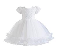 cfpqv Vestido de niña de manga corta princesa vestido de pasarela actuación vestido niñas peto 140, Blanco, 2-3 años