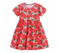cfpqv Vestido de verano para niña con estampado de fresa cuello redondo manga corta una línea casual salir para 1 a 7 faldas niñas 98, Rosa intenso., 6-7 años
