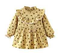 cfpqv Vestido para niña de otoño e invierno en el exterior para usar linda falda para niña para cenar babero y sucio despiadado extraño, amarillo, 3-4 años
