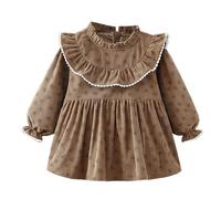 cfpqv Vestido para niña de otoño e invierno en el exterior para usar linda falda para niña para cenar babero y sucio despiadado extraño, café, 3-4 años