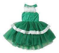cfpqv Vestidos de Navidad para niñas, cuello colgante, lentejuelas, terciopelo dorado, malla sin espalda, vestidos de tarta, baile de graduación E Girl, verde, 1-2 años