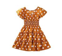 cfpqv Vestidos de niña con lunares de manga corta para niña, vestidos de princesa, vestidos de playa, ropa casual, faldas, invierno, naranja, 5-6 años