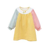 cfpqv Vestidos de niña de manga larga con bordado de tres colores a rayas de tela de patchwork de primavera y verano divertidos cuentos navideños, amarillo, 3-4 años