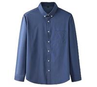 CFQYPZY Men's Plus Size Shirts - Men's Long Sleeve Denim Shirt Loose Plus Size Classic Men's Social Shirt Casual Business Dress Shirt Vintage Lapel Side Pocket Single Breasted Cardigan Top,Blue,XL
